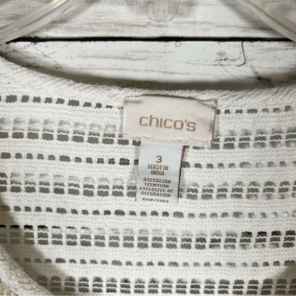 Chico’s Open Knit Cotton Nylon Beaded White Popover Sweater Top 3/ XL - Picture 5 of 5